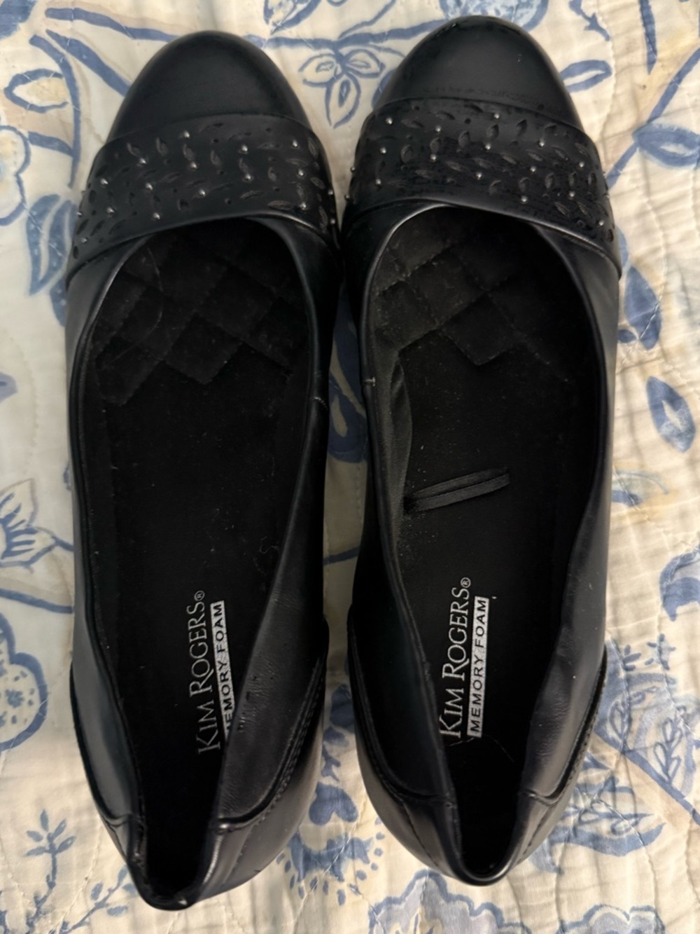 Kim Rogers Black Studded Slip-On Ballet Flats wedge heel size 8